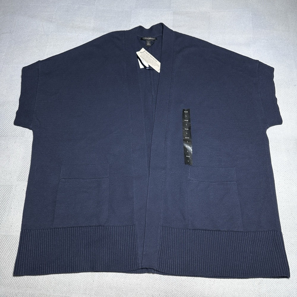 NEW‎ Banana Republic Open Cardigan Womens Large Petite Navy Cotton Knit NWT